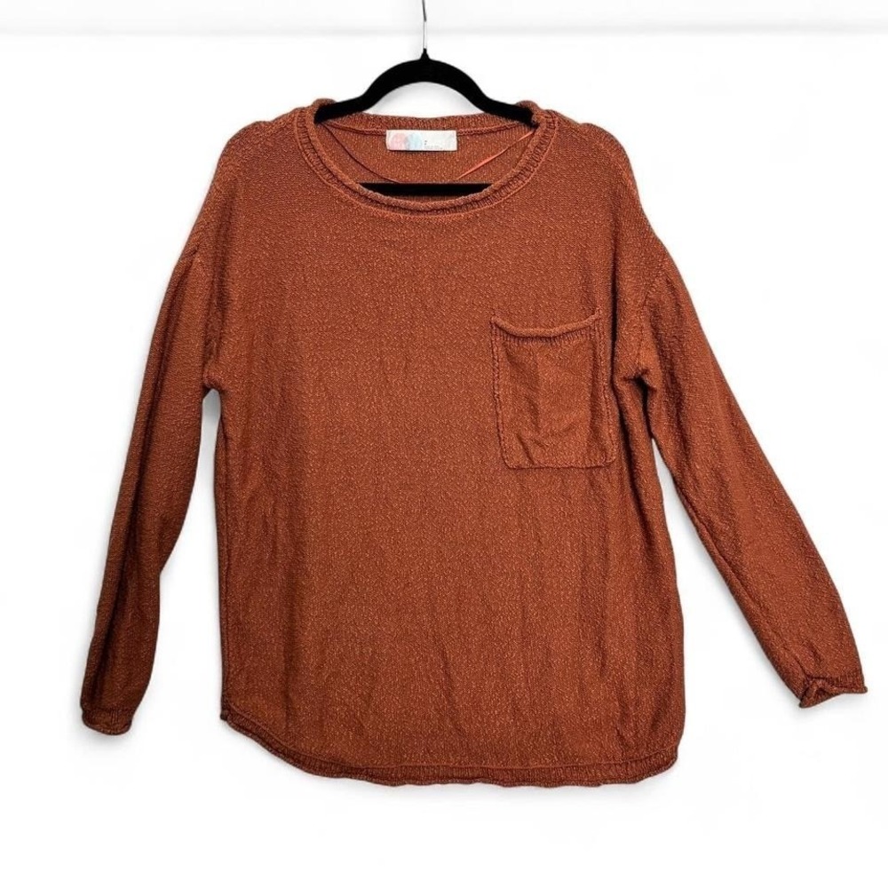 Free People Beach Rust Lounge Set Sz S Knit Sweater Flare Pants Boho Coastal - Picture 3 of 8